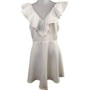 Lulu's White Ruffle Detail V-Neck Divine Darling Dress Size Large